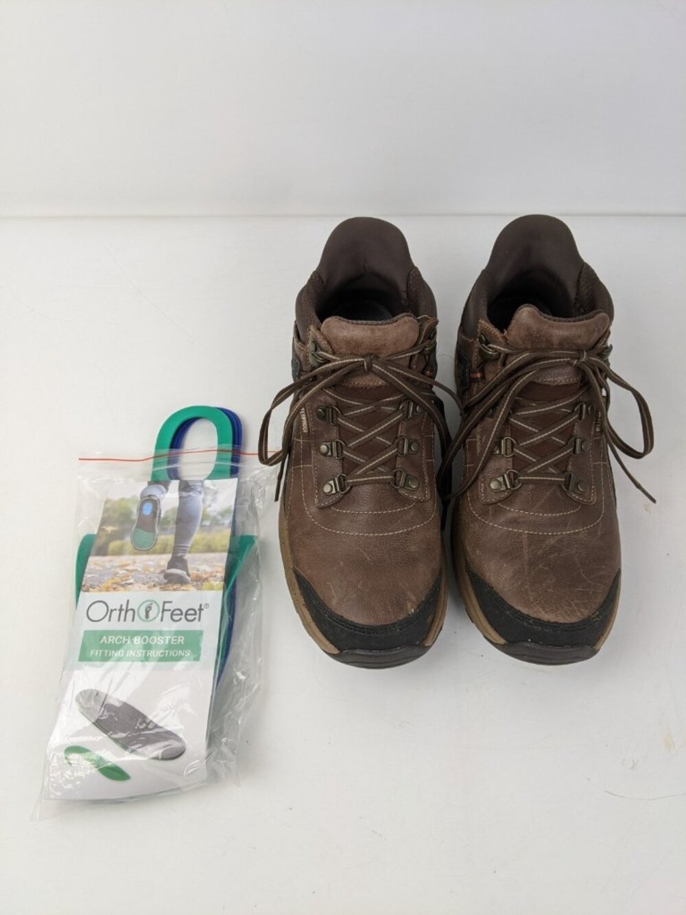 OrthoFeet Waterproof Hiking Work Boots Womens 10.5 Medium Brown Black Outdoor